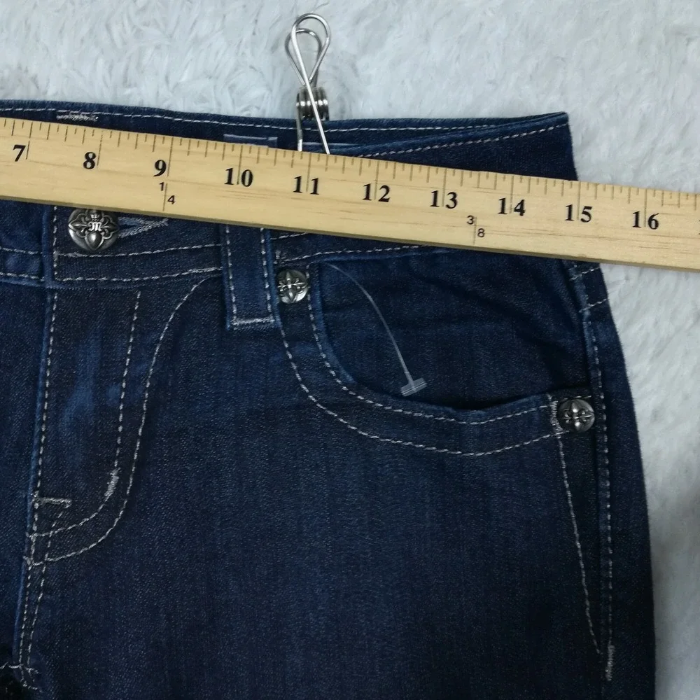 Miss Me Womens Jeans Straight Leg Blue Denim Dark Wash‎ Jeweled Rhinestone 28